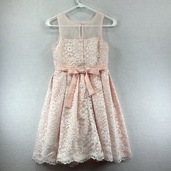 Jona Michelle Girls Spring Dress Size 12 Pink w/White Lace Overlay Like New - Picture 3 of 13